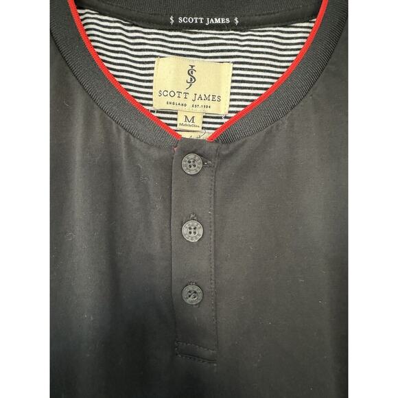 Scott James‎ England Mens Medium Stretch Short Sleeve T-Shirt Black/Red V Neck - Picture 6 of 6